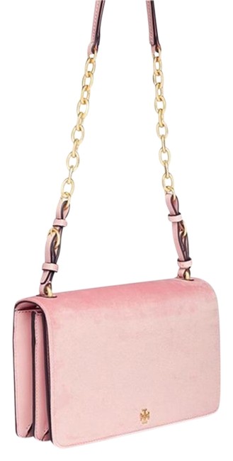 Tory Burch Sadie Pink Velvet Shoulder Bag 