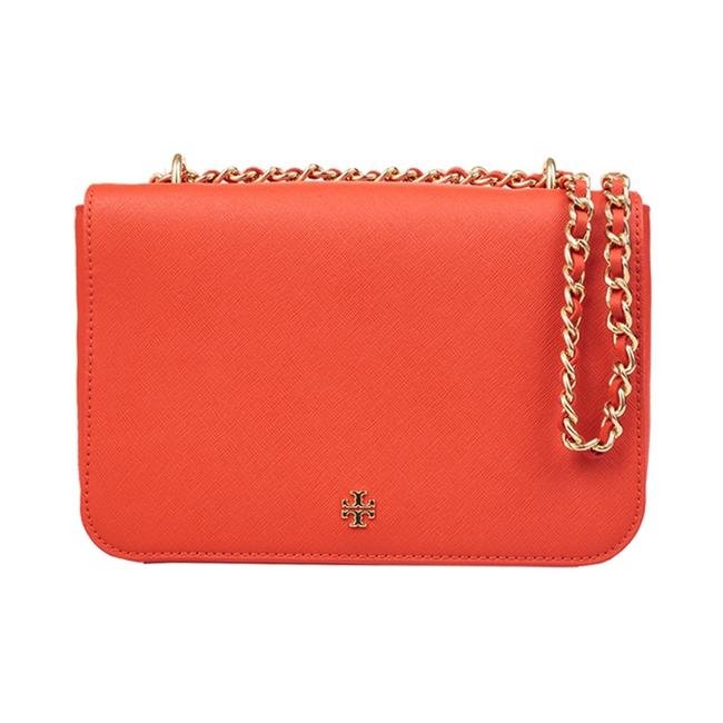 Tory Burch Saffiano Emerson Spiced Orange Leather Shoulder Bag 