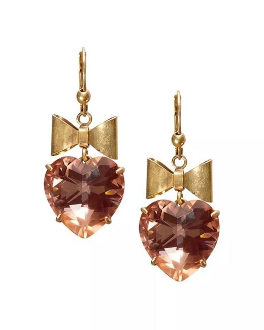 Tory Burch Shiny Brass Blush Heart &amp Bow Crystal Drop Earrings 