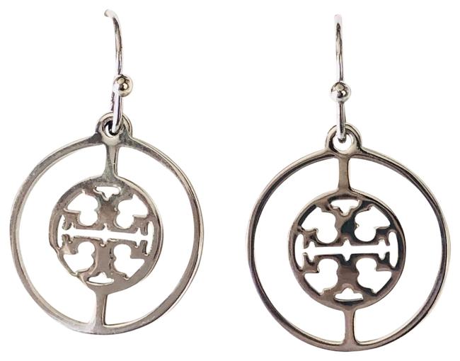Tory Burch Silver Deco Logo Drop Earrings 