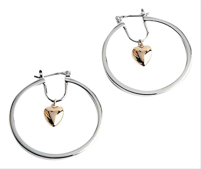 Tory Burch Silver Gold Heart Celestial Hoop Earrings 
