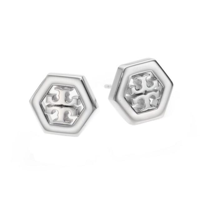 Tory Burch Silver Hexa Logo Earrings 