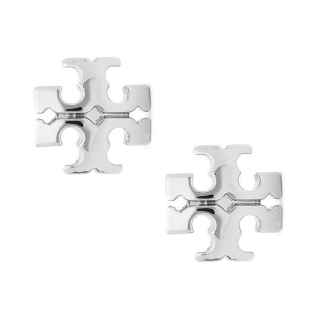 Tory Burch Silver Kira Small Logo Earrings 