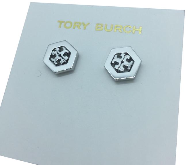 Tory Burch Silver Logo Earrings 