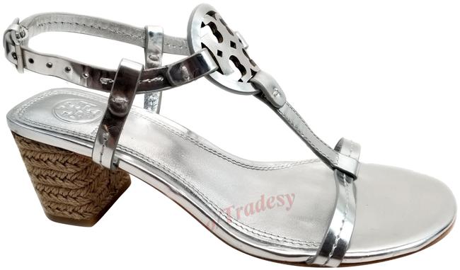 Tory Burch Silver Metallic Espadrille Sandals
