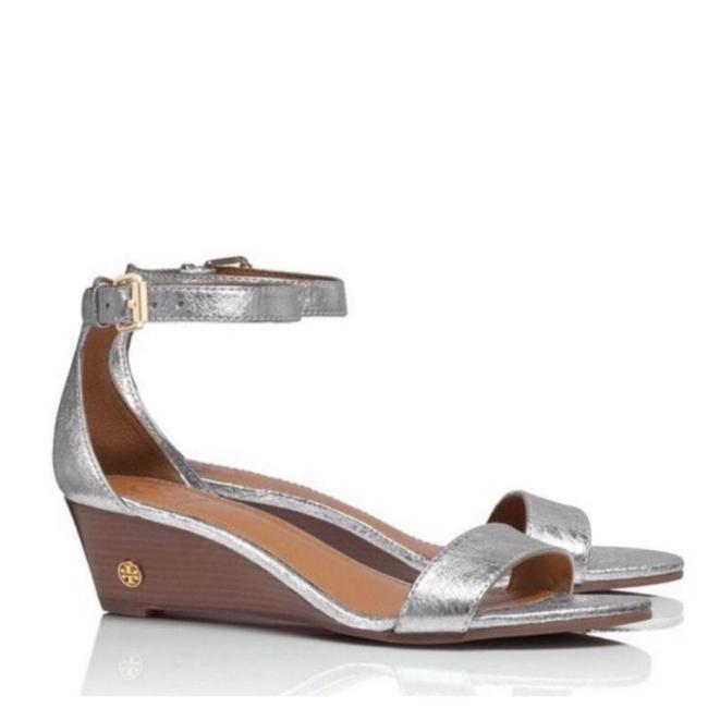 Tory Burch Silver New Savannah Metallic Sandal Wedges
