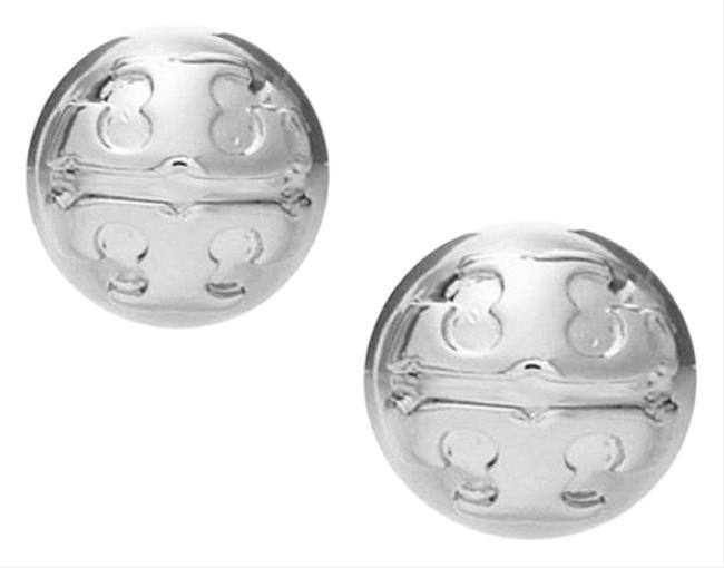 Tory Burch Silver Logo Dome Medallion Earrings 