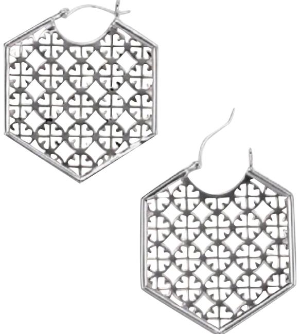 Tory Burch Silver Perforated Logo Earrings 