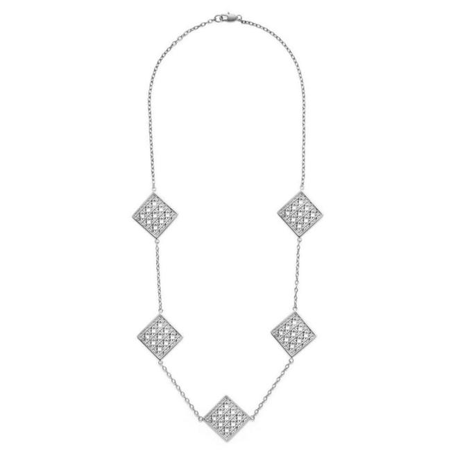 Tory Burch Silver Perforated Logo Rosary Necklace 