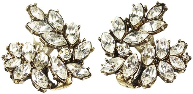 Tory Burch Silver Rhodium Plated Clear Crystal Cluster Clip Earrings 