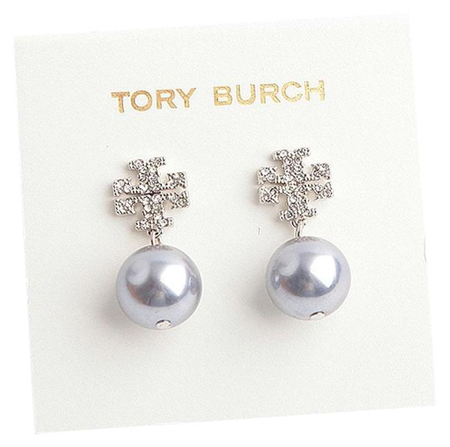 Tory Burch Silver Small Crystal Pave Pearl Drop 16k Gray Earrings 