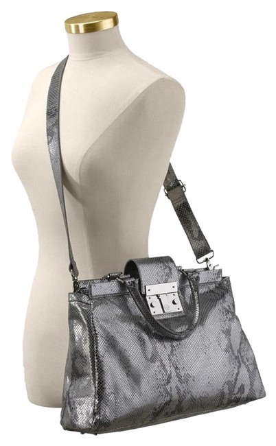 Tory Burch Silver Snake Embossed Leather Satchel 