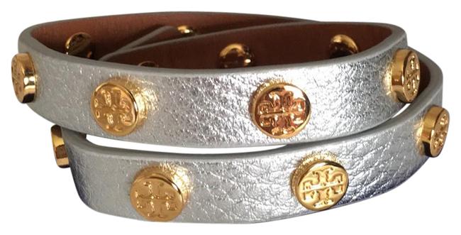 Tory Burch Silver Stud Double Wrap Logo Bracelet 