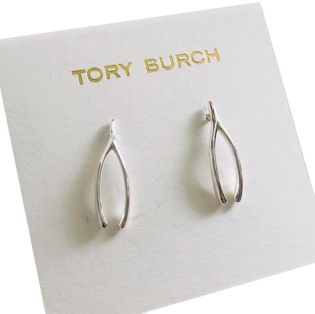 Tory Burch Silver Stud Sterling Lucky Wishbone Earrings 