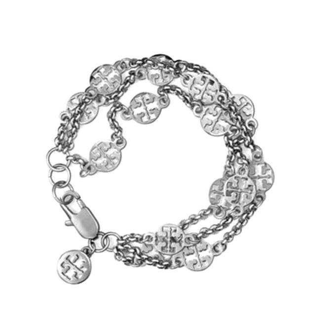 Tory Burch Silver Triple Strand Logo Bracelet 