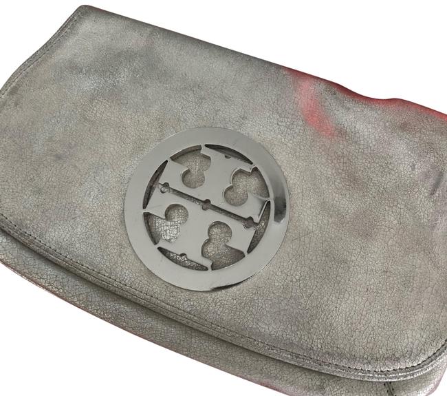 Tory Burch Silver with Silver Hardware Leather Clutch 