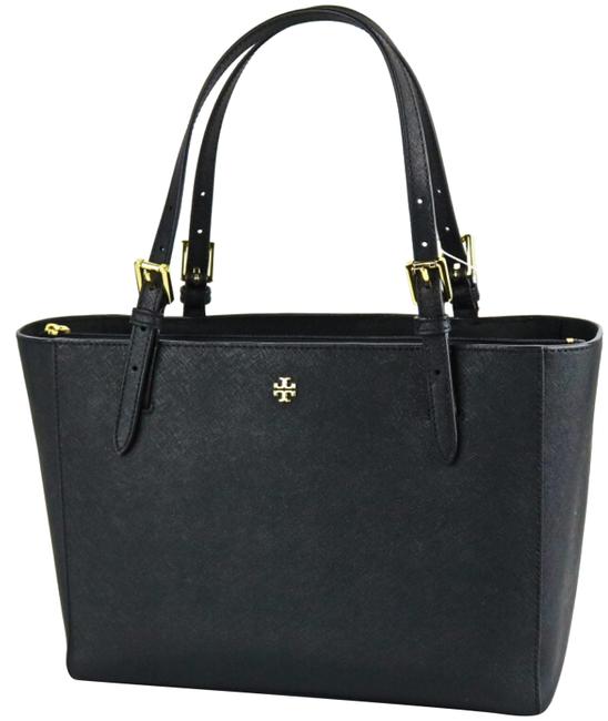 Tory Burch Small Buckle Black Saffiano Leather Tote 