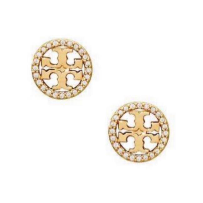 Tory Burch Stud Crystal Circle Logo Earrings 
