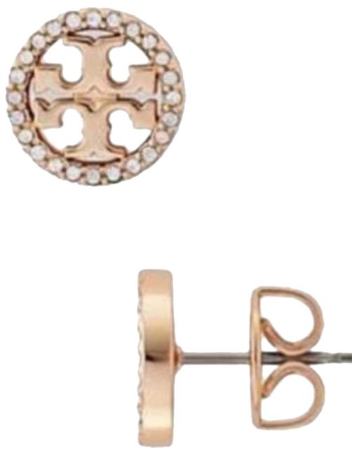 Tory Burch Stud Crystal Logo Circle Earrings 