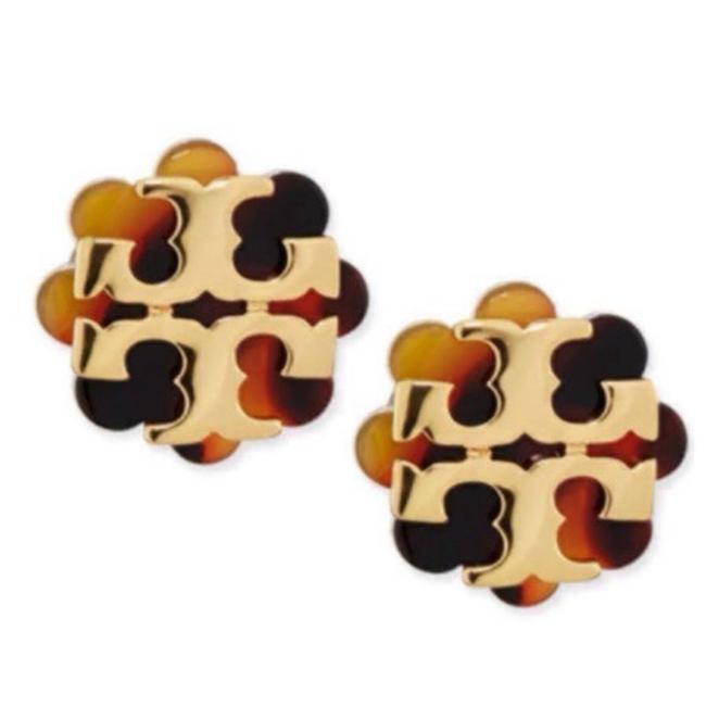 Tory Burch Stud Flower Resin Logo Earrings 