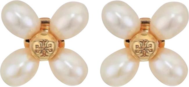 Tory Burch Stud Pearl Clover Logo Earrings 