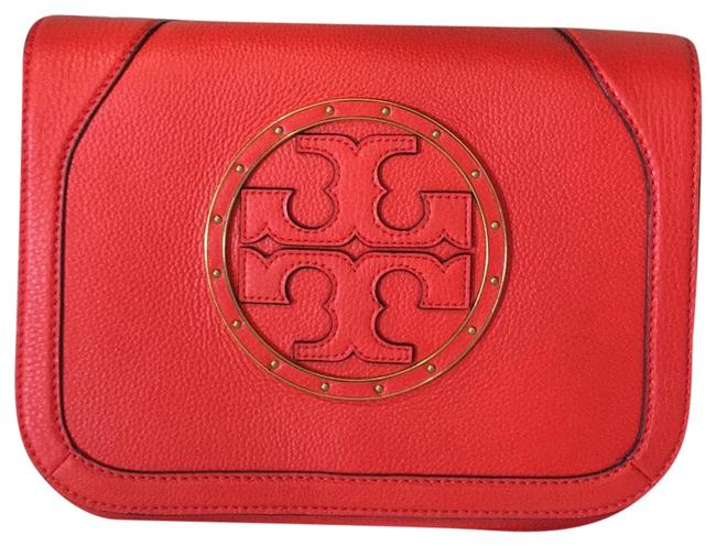 Tory Burch Stud Samba Red Leather Cross Body Bag 
