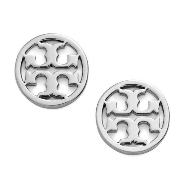 Tory Burch Stud Silver Circle Logo Earrings 