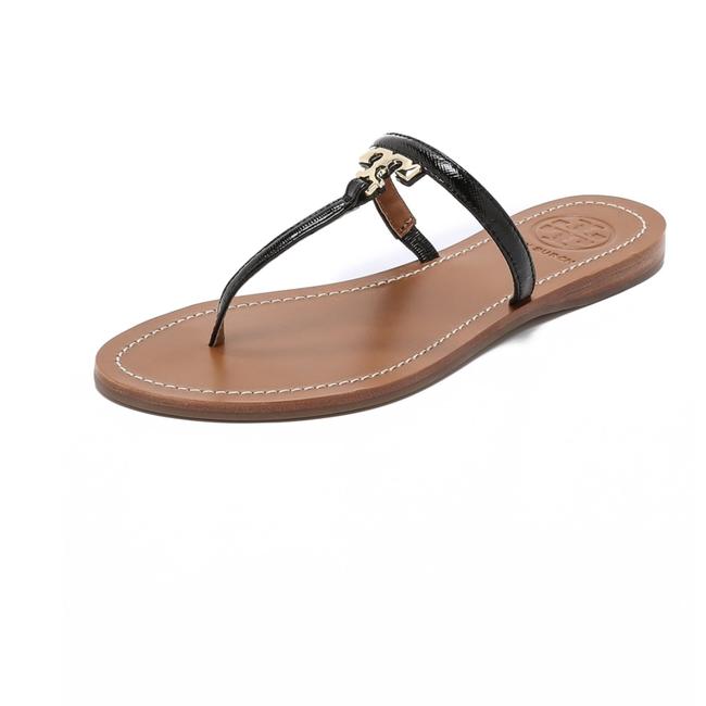 Tory Burch T Black Logo Flat Thong Sz55 Sandals 5 