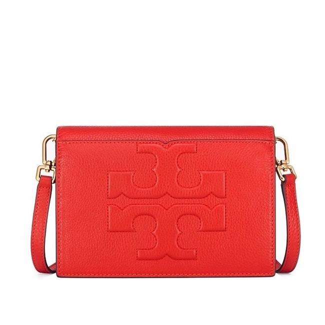 Tory Burch Bombe T ' Combo Red Leather Cross Body Bag 