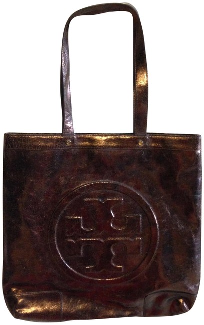 Tory Burch Bombe T Metallic Bronze Leather Tote 