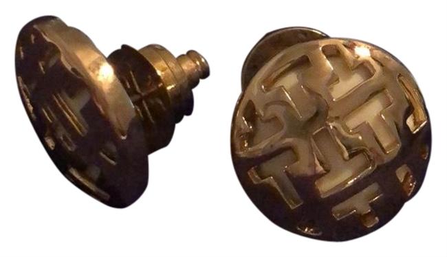 Tory Burch T White Enamel and Gold Earrings 