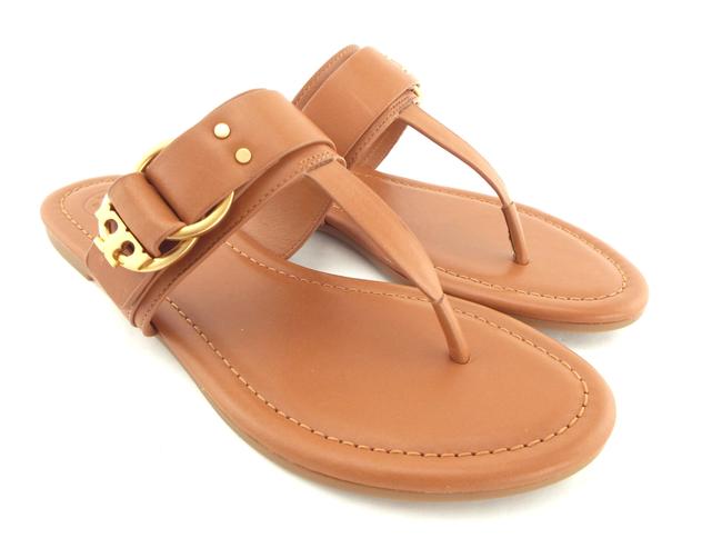 Tory Burch Tan Leather Logo Flat Thong Sandals