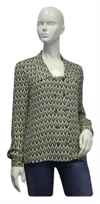 Tory Burch White Green Diamond Sku 000057 Blouse  S 