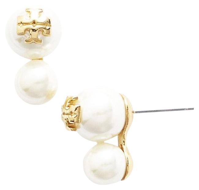 Tory Burch White Stud Evie Double Earrings 