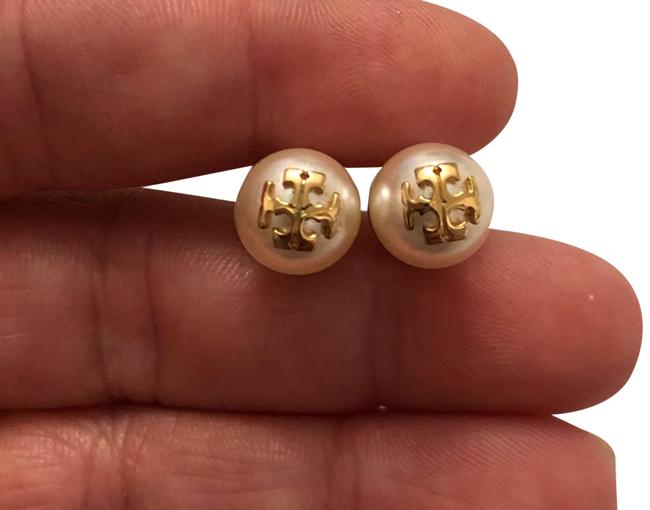 Tory Burch White with Gold Pearl Studs Earrings 