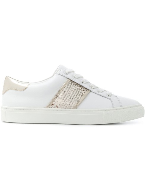 Tory Burch White Gold Carter Sequin Sneakers
