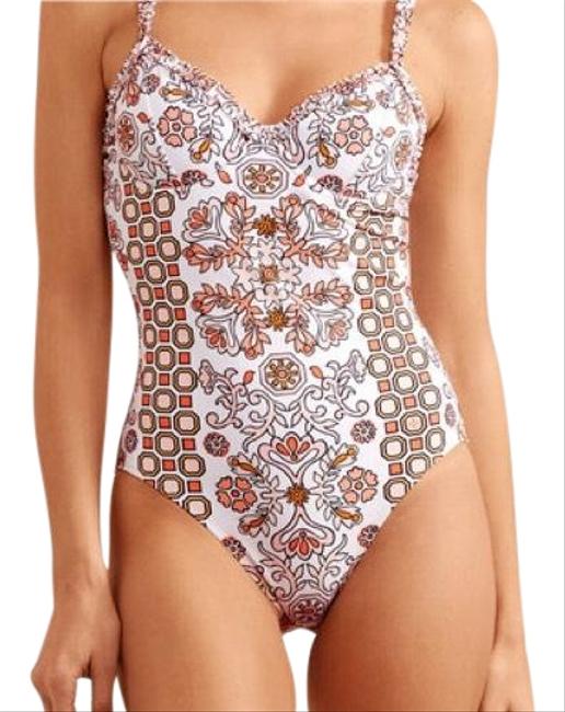Tory Burch White Orange Hicks Garden One piece Bathing Suit  