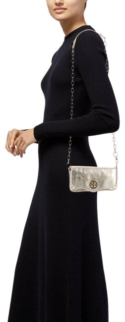 Tory Burch With Chain Strap Silver Leather Cross Body Bag 