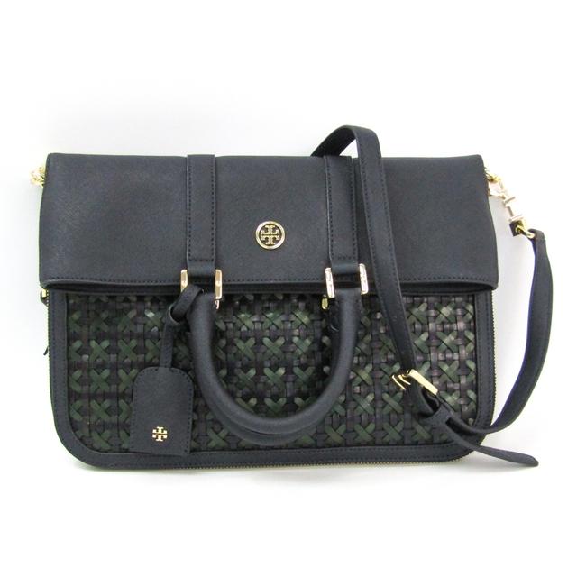 Tory Burch Women's Handbag Green Navy Leather Shoulder Bag 