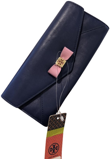 Tory Burch Women's Wallet Blue Leather Clutch 