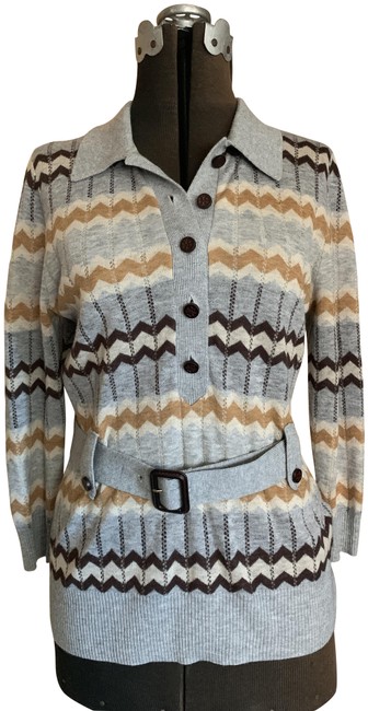 Tory Burch Zigzag Grey Brown Sweater 