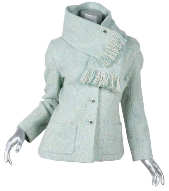 Chanel 01a Womens Turquoise Green Wool Tweed Blazer Jacket Coatscarf 386 