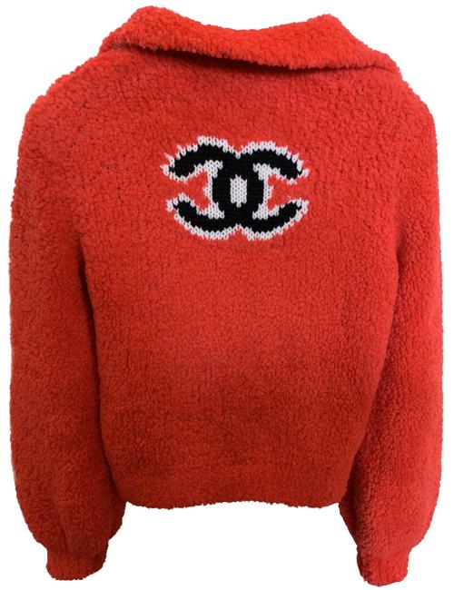 Chanel 2019 Zipup Back Logo Eu38 Knit Red Sweater 