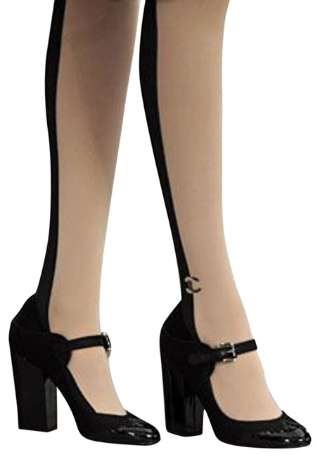 Chanel Beige and Black Cc Logo Two Tone Tights LeggingsS 27 