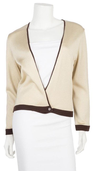 Chanel Beige &amp Gold Knit with Metallic Threading Cardigan