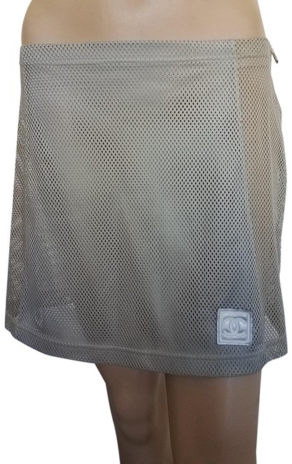 Chanel Beige Ivory Cc Logo Identification Mesh Skirt26 