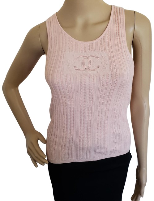 Chanel Beige Nude Peach Interlocking Cc Sleeveless Knit Blouse  S 