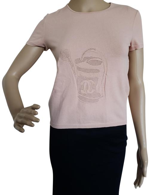 Chanel Beige Peach Interlocking Cc Short Sleeve Knit Blouse  S 