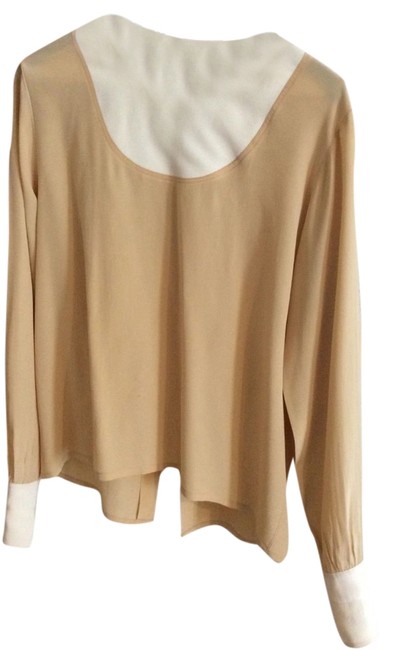 Chanel Beige Silk French Cuff 38 Blouse  S 