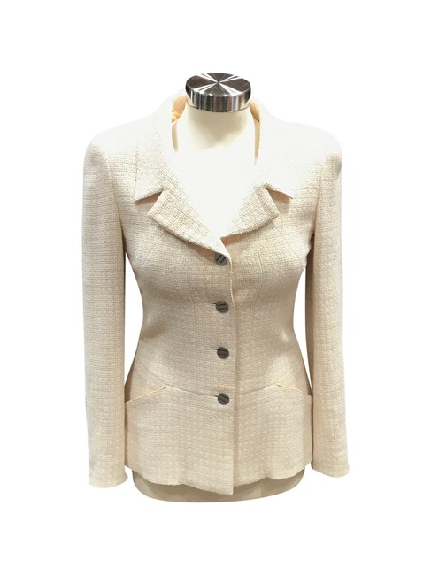 Chanel Beige Tweed 00c Pleated 36 Jacket BlazerS 